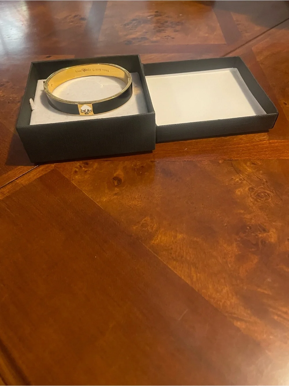 kate spade Hole Punch Gold and Black Enamel Spade Accent Bangle - Picture 5 of 8